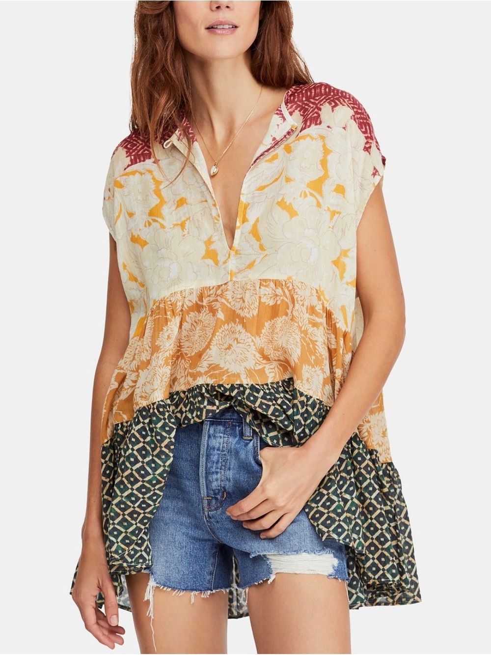 Free People Gotta Have You Marigold Combo Boho‎ Tunic top Size M